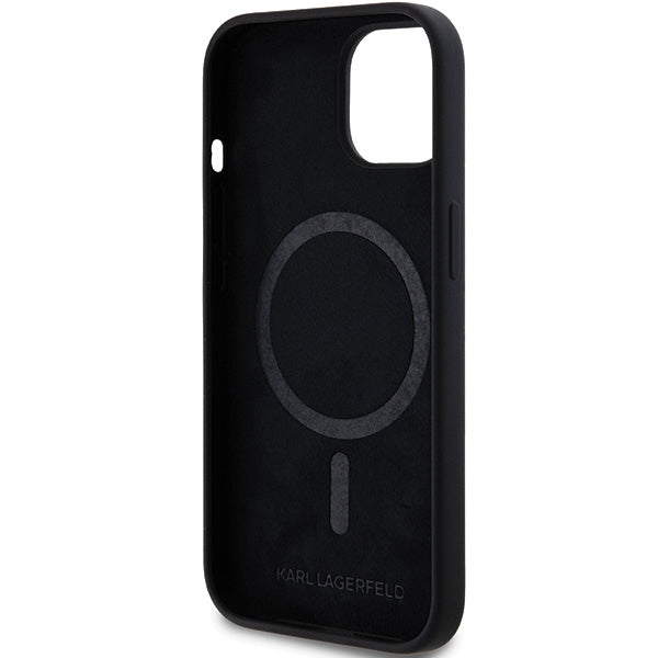 Funda MagSafe para Apple iPhone 15 Plus, Karl Lagerfeld, Silicona Cabeza de Choupette, Negra