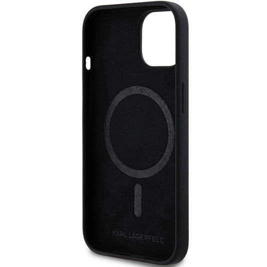 Funda MagSafe para Apple iPhone 15 Plus, Karl Lagerfeld, Silicona Cabeza de Choupette, Negra