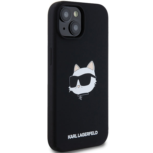 Funda MagSafe para Apple iPhone 15 Plus, Karl Lagerfeld, Silicona Cabeza de Choupette, Negra