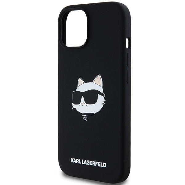 Funda MagSafe para Apple iPhone 15 Plus, Karl Lagerfeld, Silicona Cabeza de Choupette, Negra