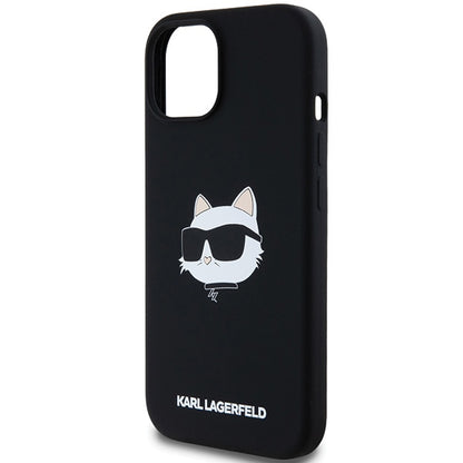 Funda MagSafe para Apple iPhone 15 Plus, Karl Lagerfeld, Silicona Cabeza de Choupette, Negra