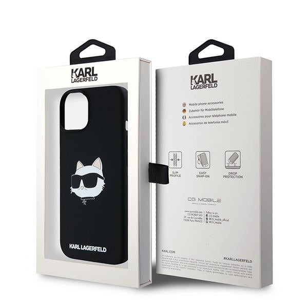 Funda MagSafe para Apple iPhone 15 Plus, Karl Lagerfeld, Silicona Cabeza de Choupette, Negra