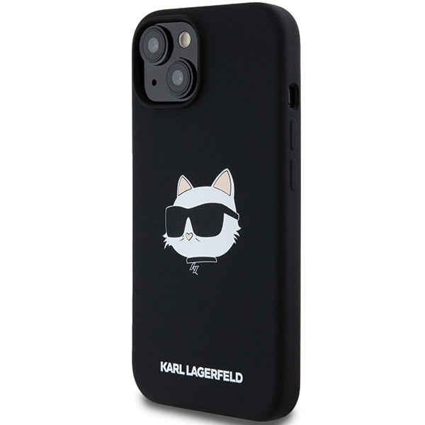 Funda MagSafe para Apple iPhone 15 Plus, Karl Lagerfeld, Silicona Cabeza de Choupette, Negra