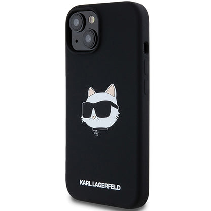 Funda MagSafe para Apple iPhone 15 Plus, Karl Lagerfeld, Silicona Cabeza de Choupette, Negra