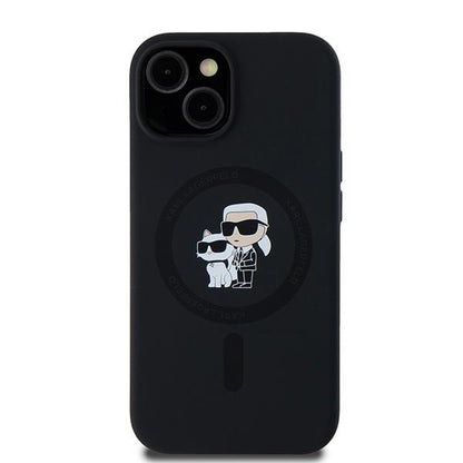 Funda MagSafe para Apple iPhone 15 Plus, Karl Lagerfeld, Silicona Karl & Choupette, Negra