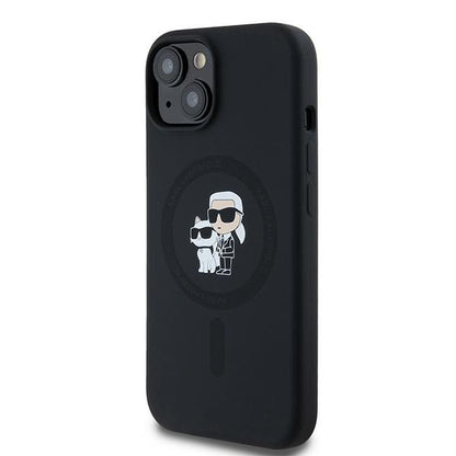 Funda MagSafe para Apple iPhone 15 Plus, Karl Lagerfeld, Silicona Karl & Choupette, Negra