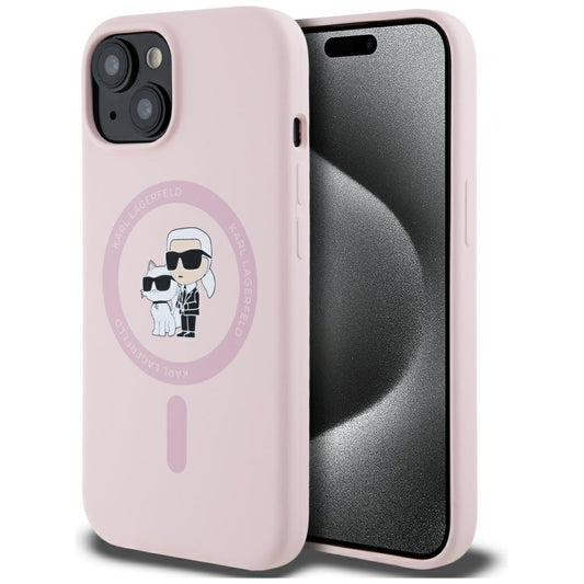 Funda MagSafe para Apple iPhone 15 Plus, Karl Lagerfeld, Silicona Karl & Choupette, Rosa