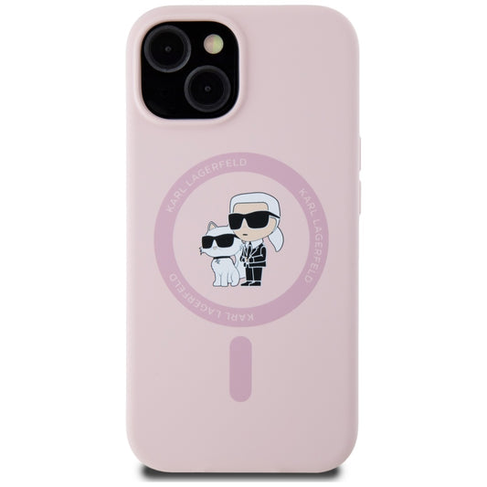 Funda MagSafe para Apple iPhone 15 Plus, Karl Lagerfeld, Silicona Karl & Choupette, Rosa