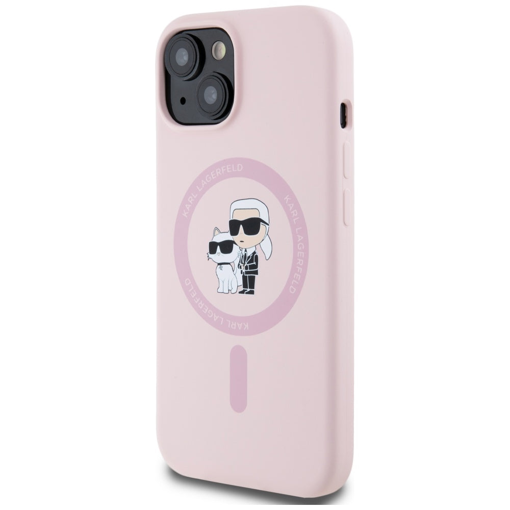 MagSafe Case for Apple iPhone 15 Plus, Karl Lagerfeld, Karl & Choupette Silicone, Pink