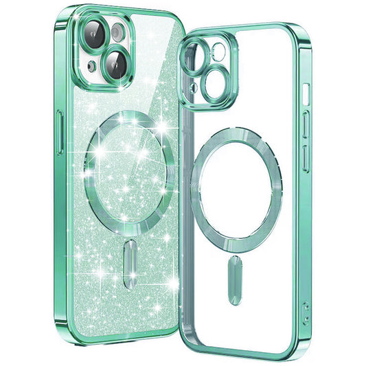 Funda MagSafe para Apple iPhone 15 Plus, Techsuit, Luxury Glitter, Verde Claro