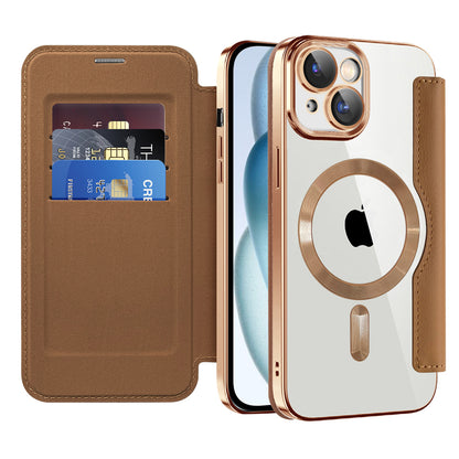 Funda MagSafe para Apple iPhone 15 Plus, Techsuit, SmartMag Book, Marrón