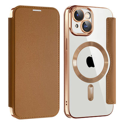Funda MagSafe para Apple iPhone 15 Plus, Techsuit, SmartMag Book, Marrón