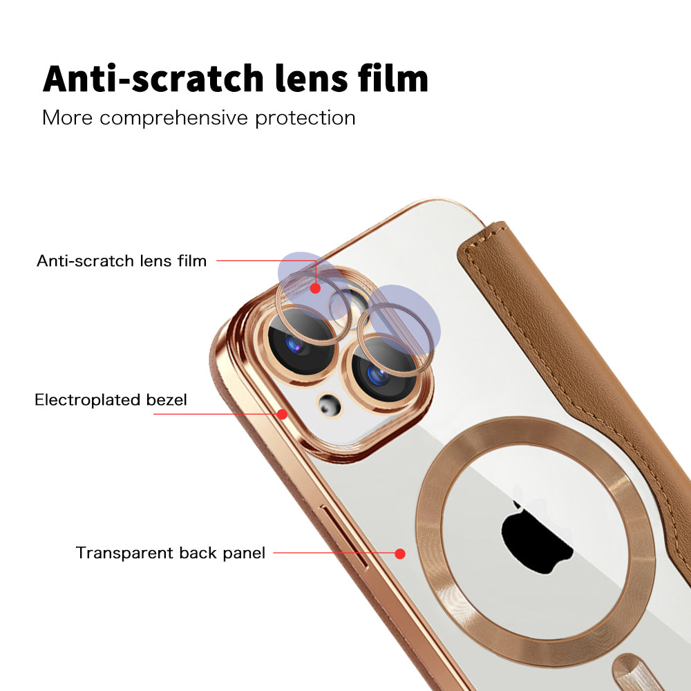 Funda MagSafe para Apple iPhone 15 Plus, Techsuit, SmartMag Book, Marrón