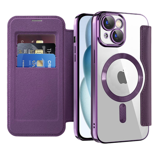 MagSafe Case for Apple iPhone 15 Plus, Techsuit, SmartMag Book, Purple