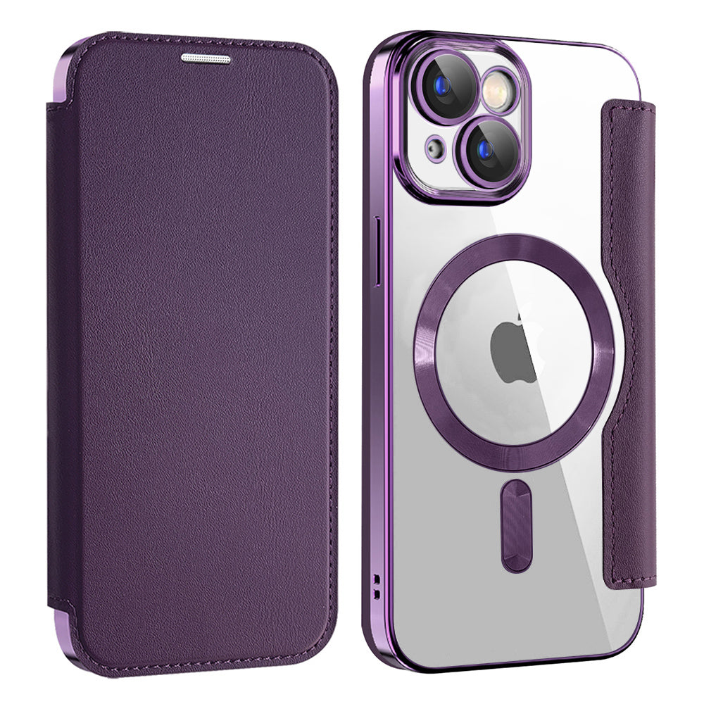 Funda MagSafe para Apple iPhone 15 Plus, Techsuit, SmartMag Book, Morado