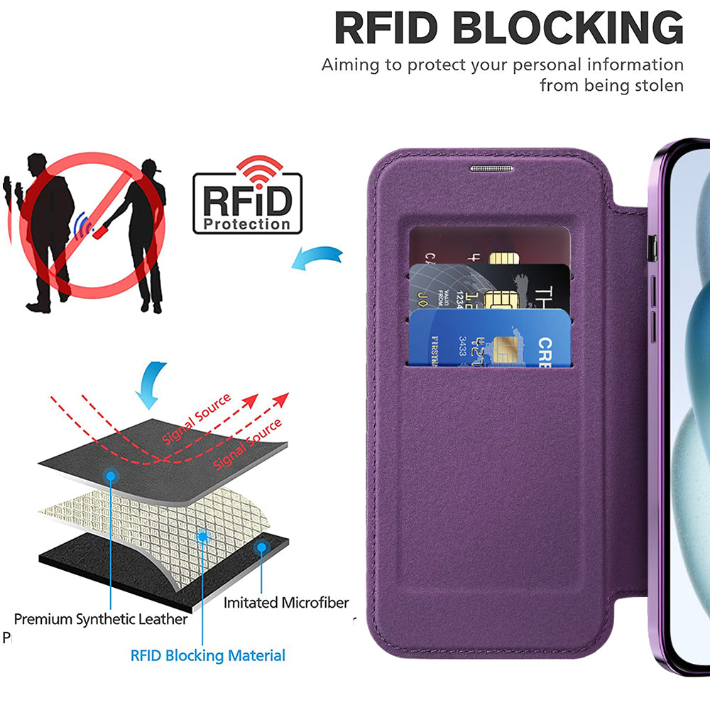 Funda MagSafe para Apple iPhone 15 Plus, Techsuit, SmartMag Book, Morado