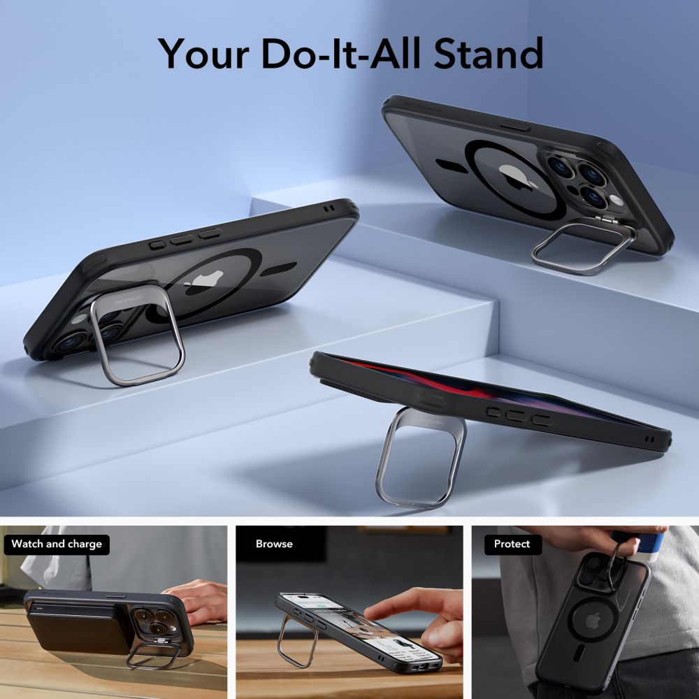 Funda MagSafe para Apple iPhone 15 Pro, ESR, Classic Hybrid Kickstand, Negra Transparente
