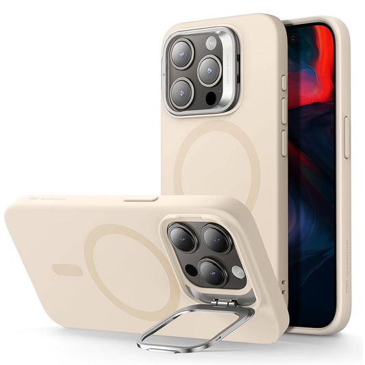 Funda MagSafe para Apple iPhone 15 Pro, ESR, Cloud Soft Kickstand, Crema