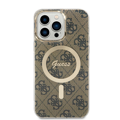 Funda MagSafe para Apple iPhone 15 Pro, Guess, 4G IML, Marrón GUHMP15LH4STW