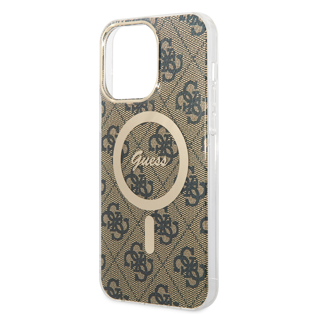 Funda MagSafe para Apple iPhone 15 Pro, Guess, 4G IML, Marrón GUHMP15LH4STW