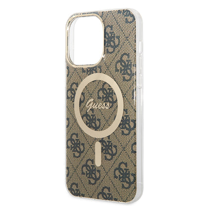 Funda MagSafe para Apple iPhone 15 Pro, Guess, 4G IML, Marrón GUHMP15LH4STW