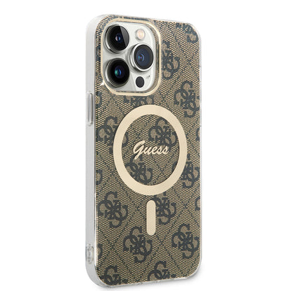 Funda MagSafe para Apple iPhone 15 Pro, Guess, 4G IML, Marrón GUHMP15LH4STW
