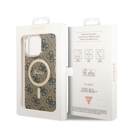 Funda MagSafe para Apple iPhone 15 Pro, Guess, 4G IML, Marrón GUHMP15LH4STW