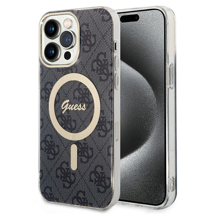 Funda MagSafe para Apple iPhone 15 Pro, Guess, 4G IML, Negra GUHMP15LH4STK