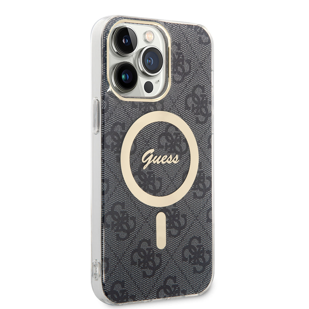 Funda MagSafe para Apple iPhone 15 Pro, Guess, 4G IML, Negra GUHMP15LH4STK