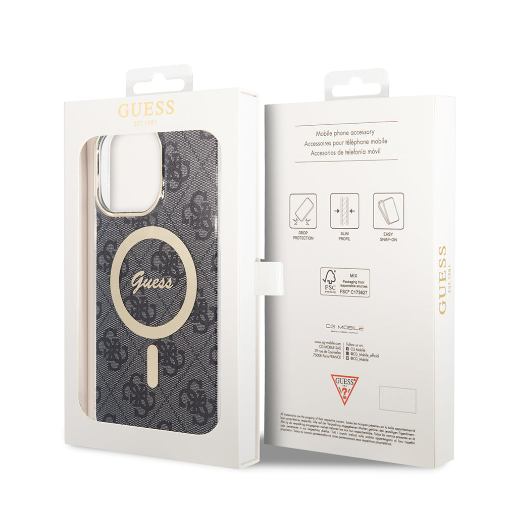 Funda MagSafe para Apple iPhone 15 Pro, Guess, 4G IML, Negra GUHMP15LH4STK