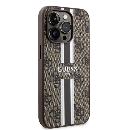 Funda MagSafe para Apple iPhone 15 Pro, Guess, 4G Printed Stripes, Marrón