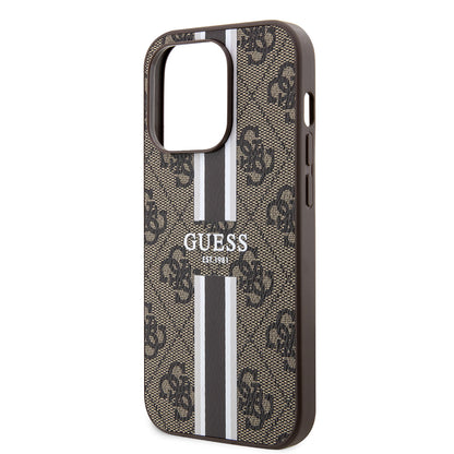 Funda MagSafe para Apple iPhone 15 Pro, Guess, 4G Printed Stripes, Marrón