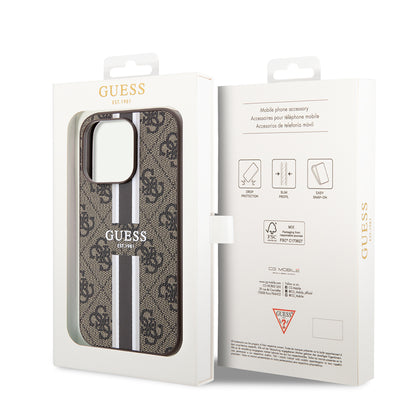 Funda MagSafe para Apple iPhone 15 Pro, Guess, 4G Printed Stripes, Marrón