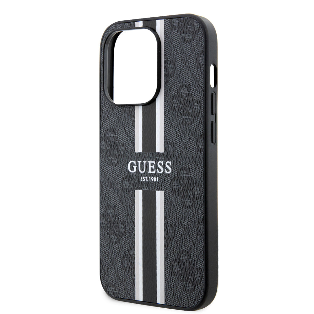 Funda MagSafe para Apple iPhone 15 Pro, Guess, 4G Printed Stripes, Negra