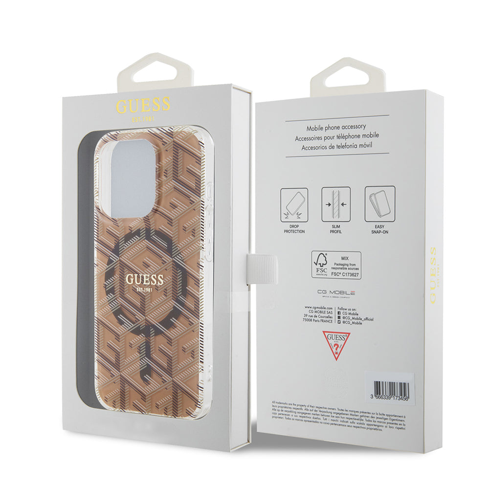 Funda MagSafe para Apple iPhone 15 Pro, Guess, IML Gcube, Marrón