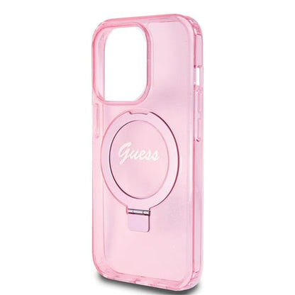 Funda MagSafe para Apple iPhone 15 Pro, Guess, IML Ring Stand Glitter, Rosa