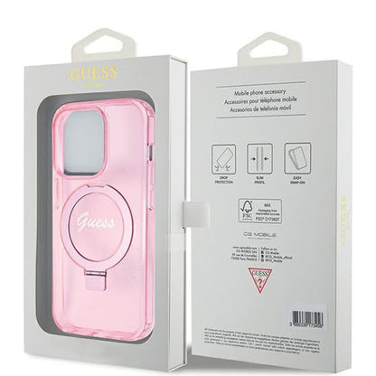 Funda MagSafe para Apple iPhone 15 Pro, Guess, IML Ring Stand Glitter, Rosa