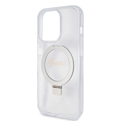 Funda MagSafe para Apple iPhone 15 Pro, Guess, IML Ring Stand Glitter, Transparente