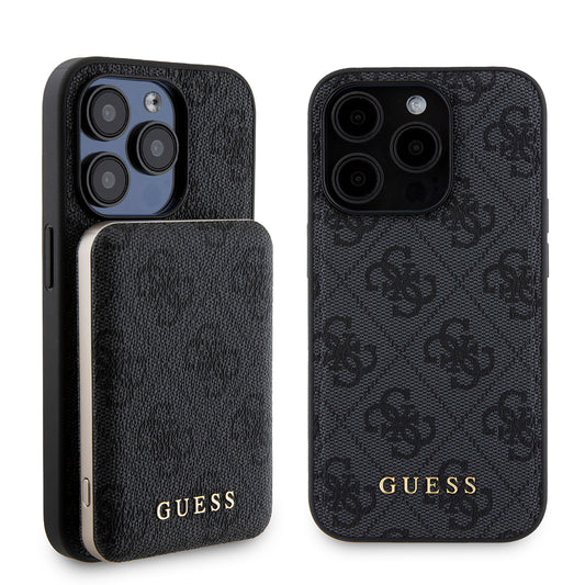 Funda MagSafe para Apple iPhone 15 Pro, Guess, Powerbank 4G Metal Logo, Negra