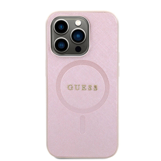Funda MagSafe para Apple iPhone 15 Pro, Guess, Saffiano, Rosa
