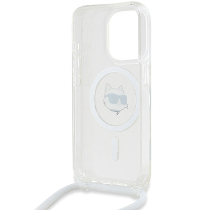 Funda MagSafe para Apple iPhone 15 Pro, Karl Lagerfeld, IML Crossbody Choupette's Head with Strap, Transparente