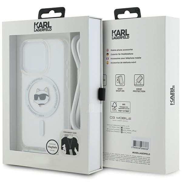 Funda MagSafe para Apple iPhone 15 Pro, Karl Lagerfeld, IML Crossbody Choupette's Head with Strap, Transparente