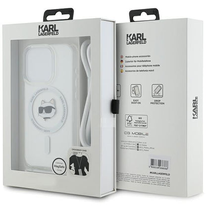 Funda MagSafe para Apple iPhone 15 Pro, Karl Lagerfeld, IML Crossbody Choupette's Head with Strap, Transparente