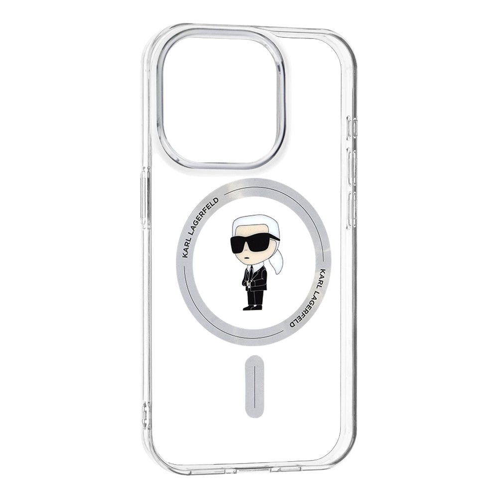 Funda MagSafe para Apple iPhone 15 Pro, Karl Lagerfeld, IML Ikonik Karl, Transparente