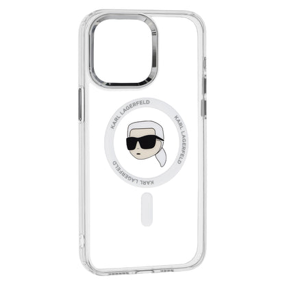 MagSafe Case for Apple iPhone 15 Pro, Karl Lagerfeld, IML Metal Karl's Head, White