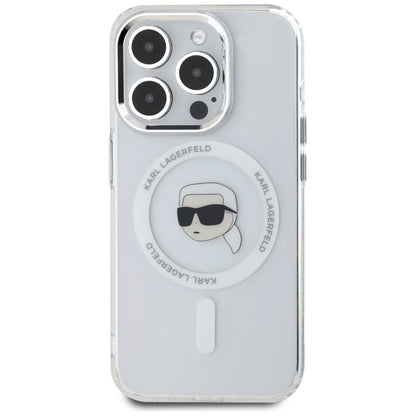 MagSafe Case for Apple iPhone 15 Pro, Karl Lagerfeld, IML Metal Karl's Head, White