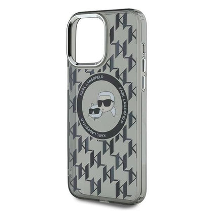 Funda MagSafe para Apple iPhone 15 Pro, Karl Lagerfeld, IML Monogram Karl & Choupette's Heads, Negra.