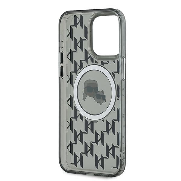 Funda MagSafe para Apple iPhone 15 Pro, Karl Lagerfeld, IML Monogram Karl & Choupette's Heads, Negra.