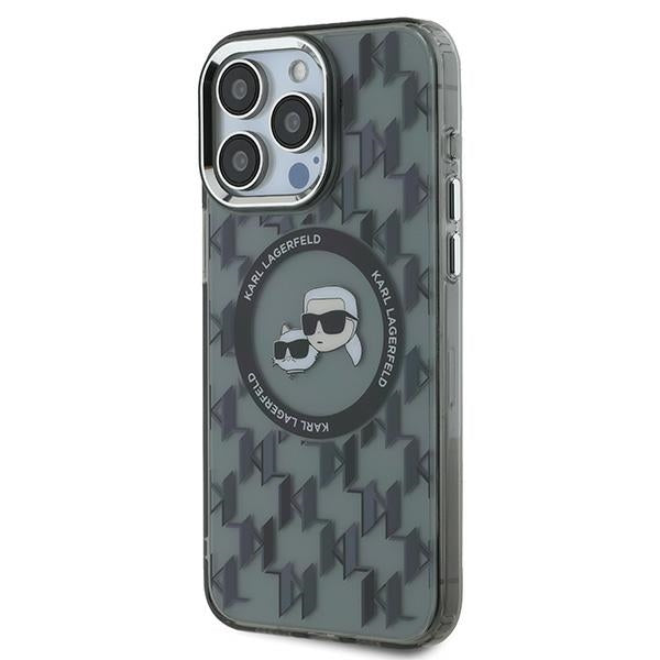 Funda MagSafe para Apple iPhone 15 Pro, Karl Lagerfeld, IML Monogram Karl & Choupette's Heads, Negra.