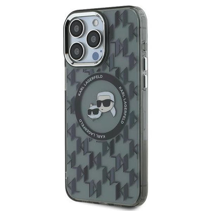 Funda MagSafe para Apple iPhone 15 Pro, Karl Lagerfeld, IML Monogram Karl & Choupette's Heads, Negra.
